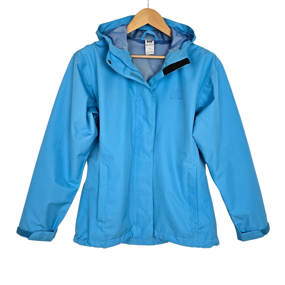 Helly Hansen Women's Hooded Jacket Blue Shell Rain Mesh Lining Lightweight Sz L